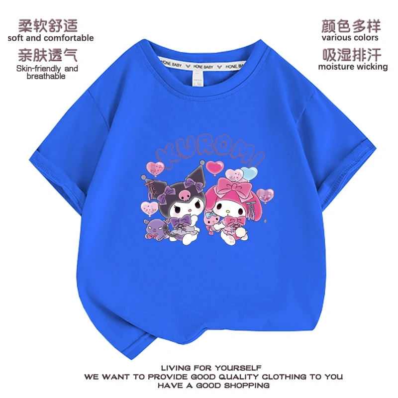 Anime Kuromi  Melody cartoon Summer Kids T-Shirt Kawaii Girls Tees Short Sleeve Boys Tops Casual Children Clothes