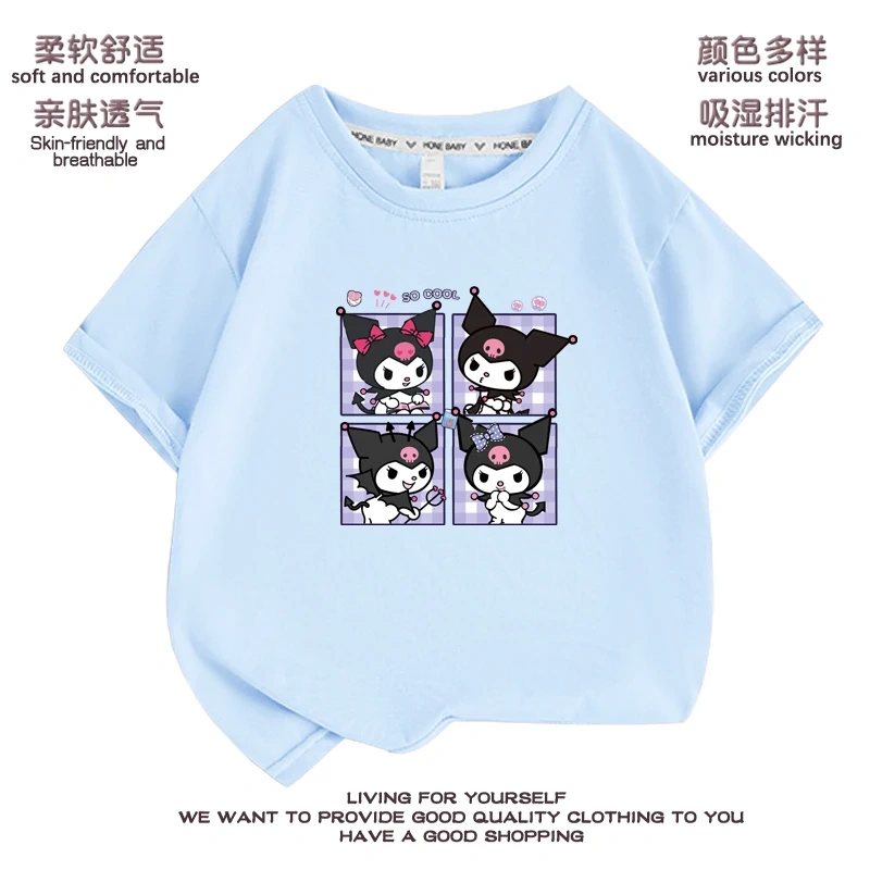 Anime Kuromi  Melody cartoon Summer Kids T-Shirt Kawaii Girls Tees Short Sleeve Boys Tops Casual Children Clothes