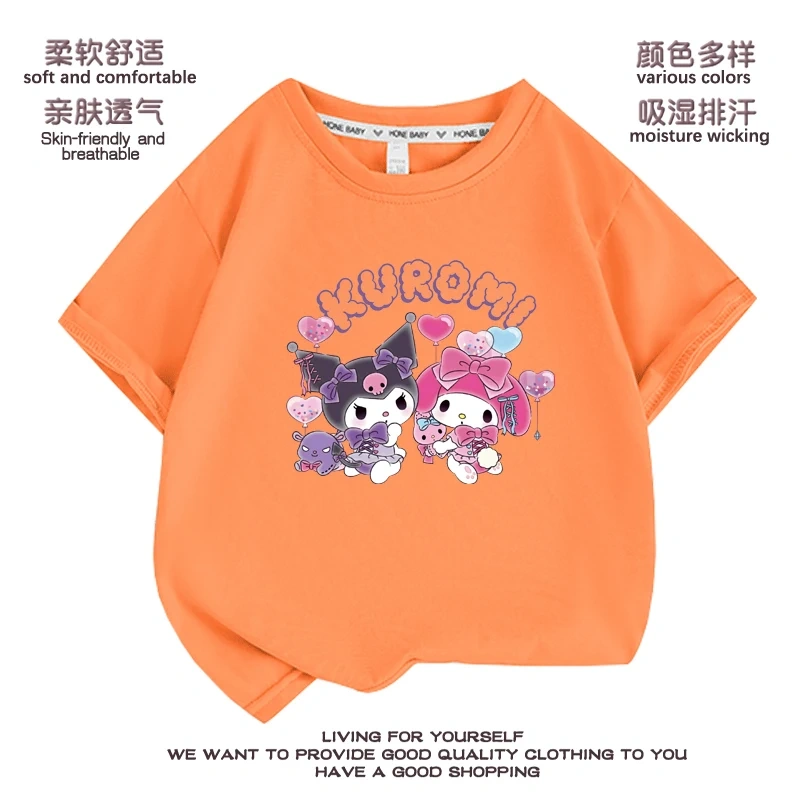 Anime Kuromi  Melody cartoon Summer Kids T-Shirt Kawaii Girls Tees Short Sleeve Boys Tops Casual Children Clothes