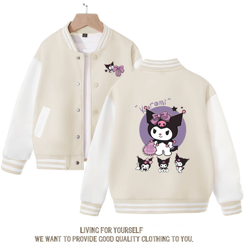 Sanrios Kawaii Anime Kuromis Baseball Jersey Cute Cartoon Spring Autumn Kids Tops Casual Outer Jacket Birthday Gift