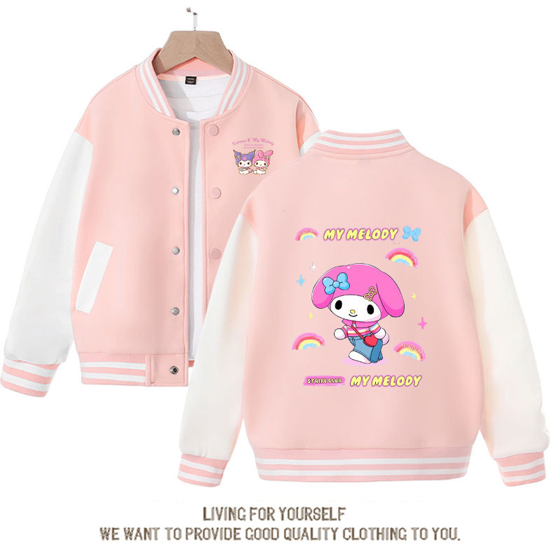 Sanrio Kawaii Kuromi Baseball Jersey Children Cartoon Cute Sweet Printed Loose Coat Fashion Sports Cardigan Jacket Gift for Girl