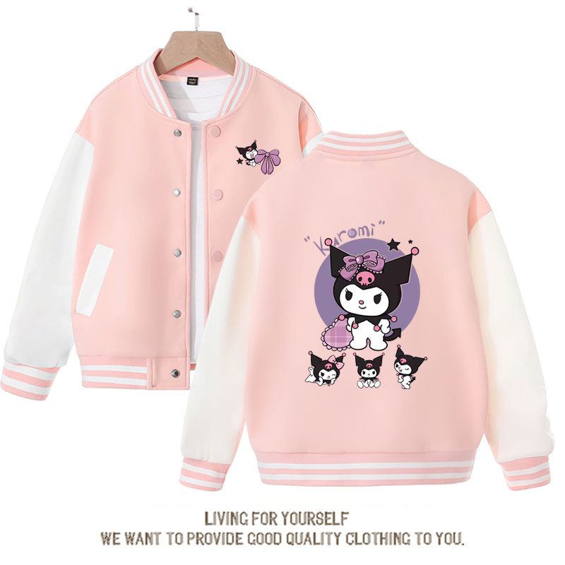 Sanrios Kawaii Anime Kuromis Baseball Jersey Cute Cartoon Spring Autumn Kids Tops Casual Outer Jacket Birthday Gift