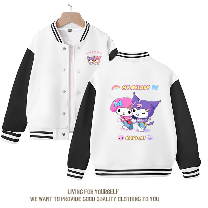 Autumn Student Baseball Uniform Kawaii Anime Sanrio Kuromi My Melody Printed Jacket Cute Girl Preppy Coat Children's Clothing