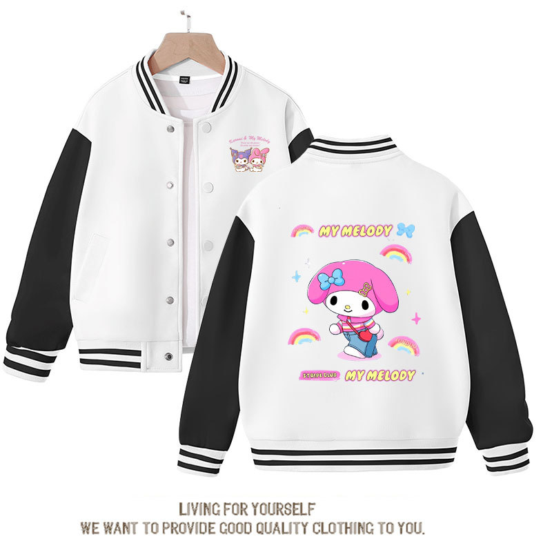 Sanrio Kawaii Kuromi Baseball Jersey Children Cartoon Cute Sweet Printed Loose Coat Fashion Sports Cardigan Jacket Gift for Girl