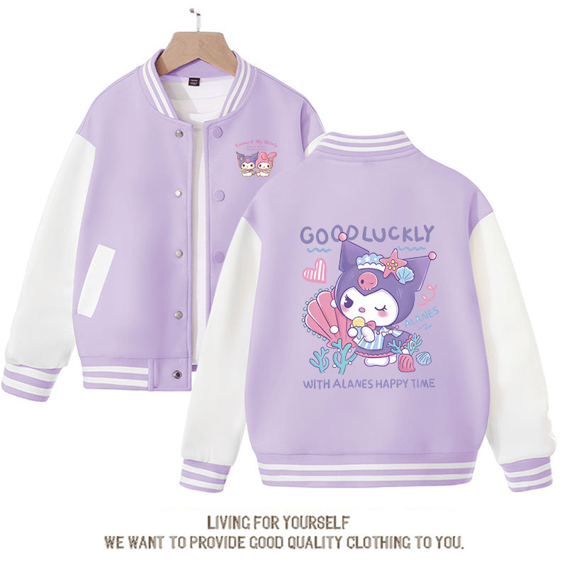 Sanrio Kawaii Kuromi Top Jacket Anime Kuromi Cinnamoroll Cute Cartoon Baseball Uniform Coat Autumn New Kids Outerwear Gift