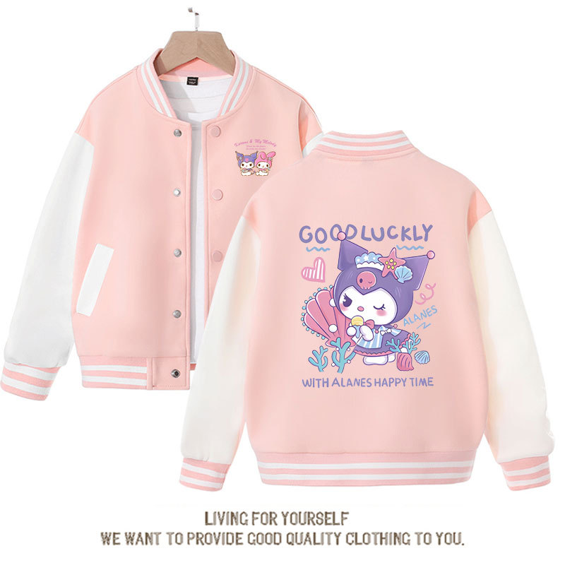 Sanrio Kawaii Kuromi Top Jacket Anime Kuromi Cinnamoroll Cute Cartoon Baseball Uniform Coat Autumn New Kids Outerwear Gift