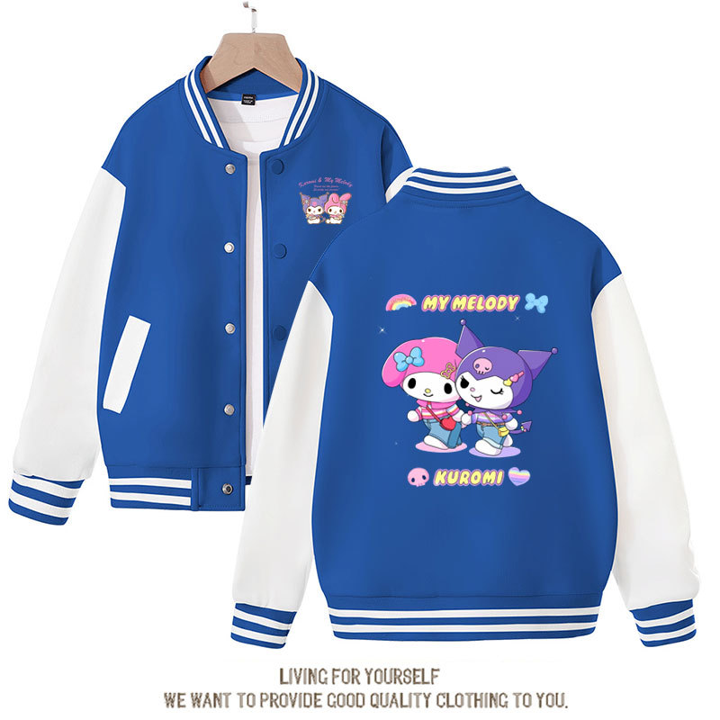 Autumn Student Baseball Uniform Kawaii Anime Sanrio Kuromi My Melody Printed Jacket Cute Girl Preppy Coat Children's Clothing
