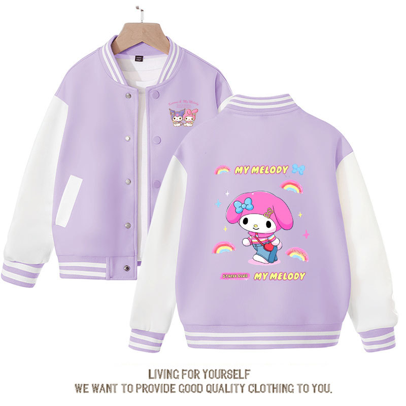 Sanrio Kawaii Kuromi Baseball Jersey Children Cartoon Cute Sweet Printed Loose Coat Fashion Sports Cardigan Jacket Gift for Girl