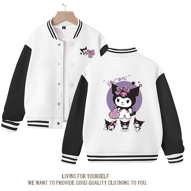 Sanrios Kawaii Anime Kuromis Baseball Jersey Cute Cartoon Spring Autumn Kids Tops Casual Outer Jacket Birthday Gift