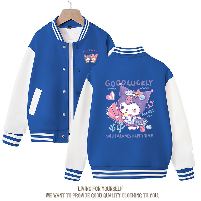 Sanrio Kawaii Kuromi Top Jacket Anime Kuromi Cinnamoroll Cute Cartoon Baseball Uniform Coat Autumn New Kids Outerwear Gift