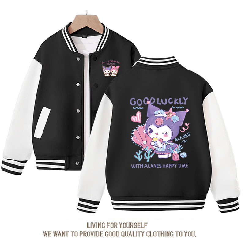 Sanrio Kawaii Kuromi Top Jacket Anime Kuromi Cinnamoroll Cute Cartoon Baseball Uniform Coat Autumn New Kids Outerwear Gift