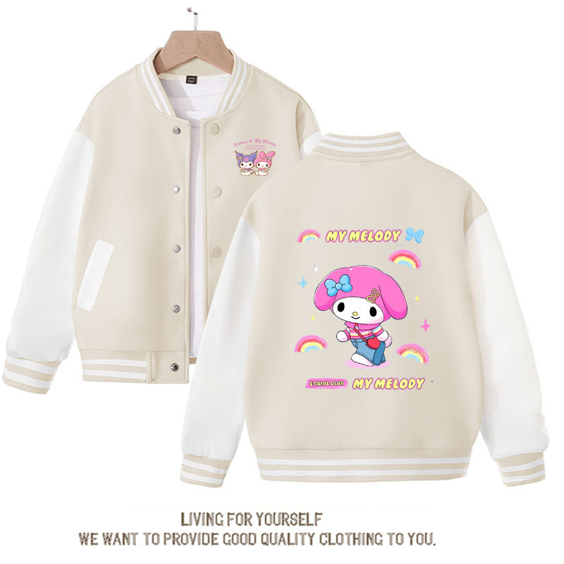 Sanrio Kawaii Kuromi Baseball Jersey Children Cartoon Cute Sweet Printed Loose Coat Fashion Sports Cardigan Jacket Gift for Girl