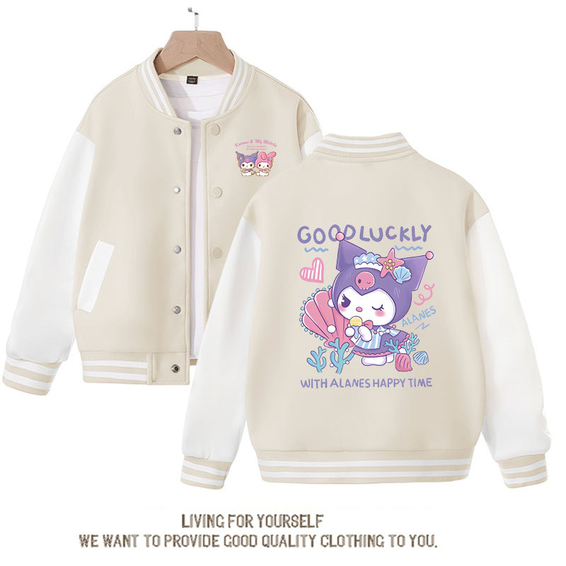 Sanrio Kawaii Kuromi Top Jacket Anime Kuromi Cinnamoroll Cute Cartoon Baseball Uniform Coat Autumn New Kids Outerwear Gift