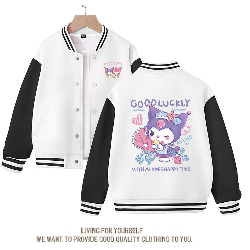 Sanrio Kawaii Kuromi Top Jacket Anime Kuromi Cinnamoroll Cute Cartoon Baseball Uniform Coat Autumn New Kids Outerwear Gift