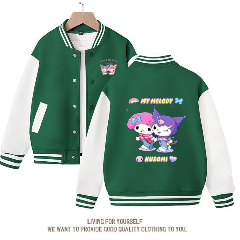 Autumn Student Baseball Uniform Kawaii Anime Sanrio Kuromi My Melody Printed Jacket Cute Girl Preppy Coat Children's Clothing