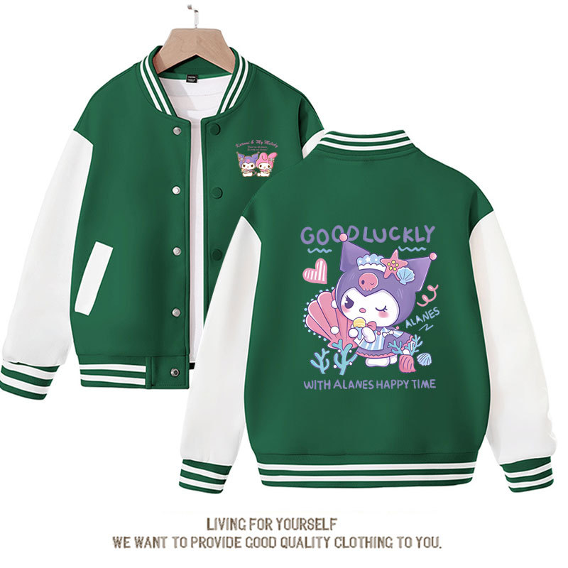 Sanrio Kawaii Kuromi Top Jacket Anime Kuromi Cinnamoroll Cute Cartoon Baseball Uniform Coat Autumn New Kids Outerwear Gift