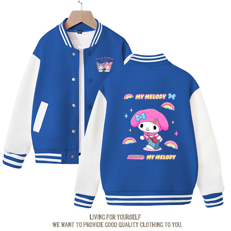 Sanrio Kawaii Kuromi Baseball Jersey Children Cartoon Cute Sweet Printed Loose Coat Fashion Sports Cardigan Jacket Gift for Girl