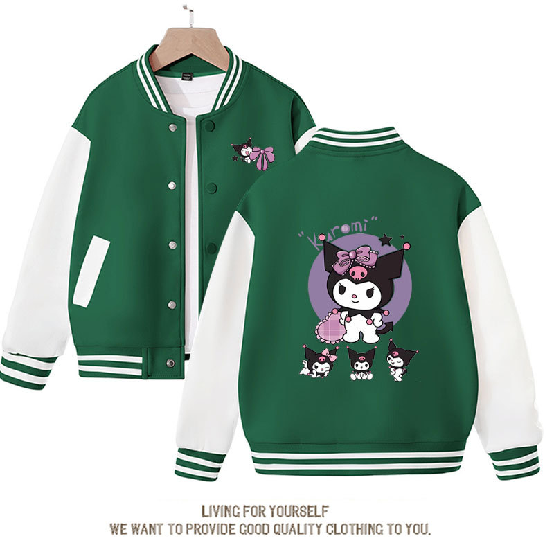 Sanrios Kawaii Anime Kuromis Baseball Jersey Cute Cartoon Spring Autumn Kids Tops Casual Outer Jacket Birthday Gift