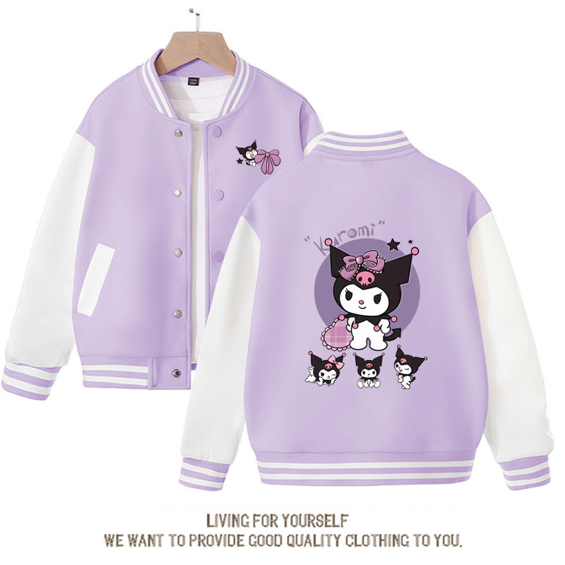 Sanrios Kawaii Anime Kuromis Baseball Jersey Cute Cartoon Spring Autumn Kids Tops Casual Outer Jacket Birthday Gift