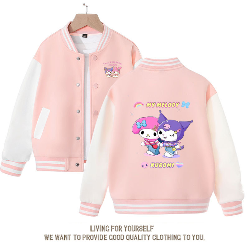 Autumn Student Baseball Uniform Kawaii Anime Sanrio Kuromi My Melody Printed Jacket Cute Girl Preppy Coat Children's Clothing