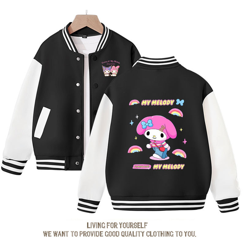 Sanrio Kawaii Kuromi Baseball Jersey Children Cartoon Cute Sweet Printed Loose Coat Fashion Sports Cardigan Jacket Gift for Girl