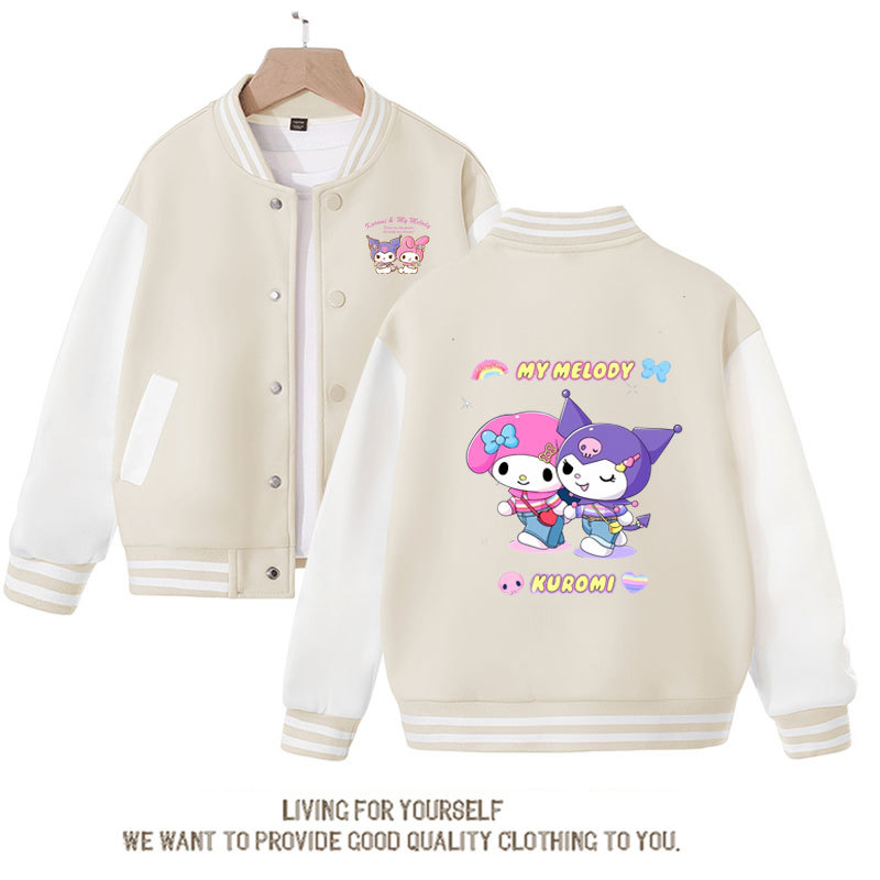 Autumn Student Baseball Uniform Kawaii Anime Sanrio Kuromi My Melody Printed Jacket Cute Girl Preppy Coat Children's Clothing