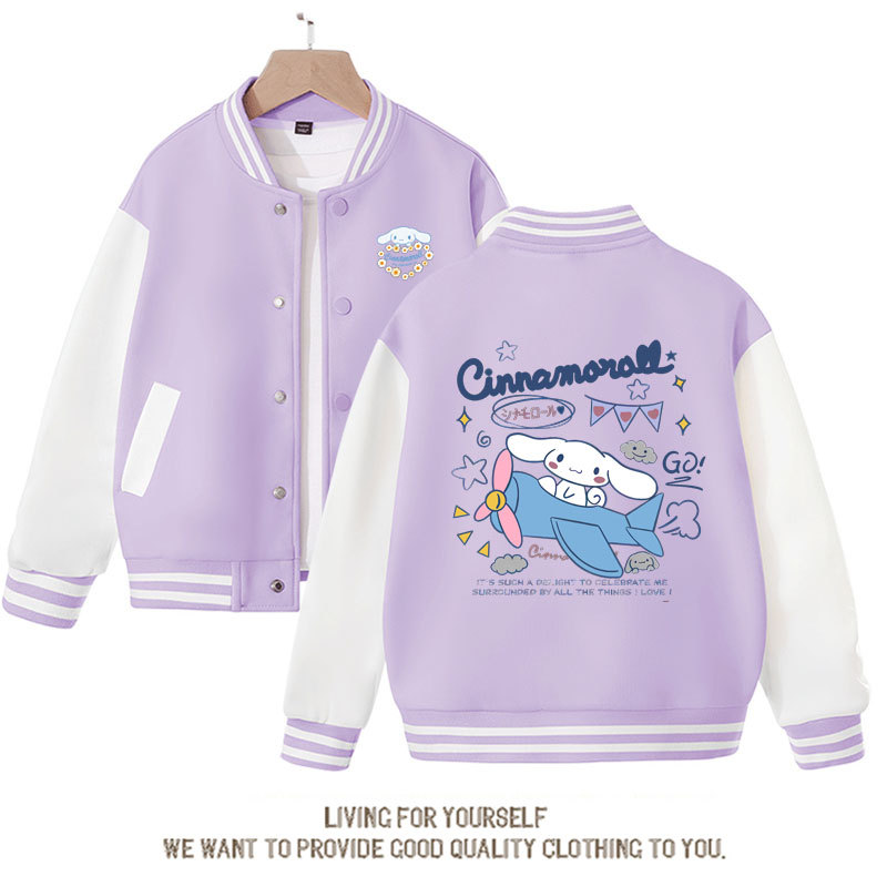 Sanrios Kawaii Anime Cinnamoroll Cute Cartoon Girl Kids Jacket Spring Autumn Sports Baseball Uniform Children Birthday Gift