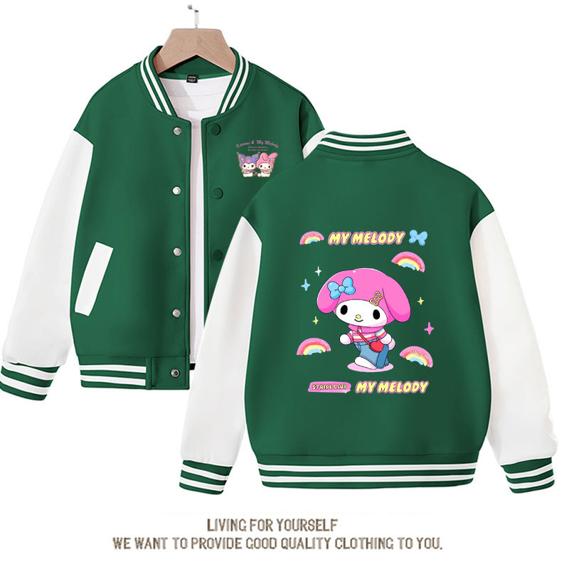 Sanrio Kawaii Kuromi Baseball Jersey Children Cartoon Cute Sweet Printed Loose Coat Fashion Sports Cardigan Jacket Gift for Girl