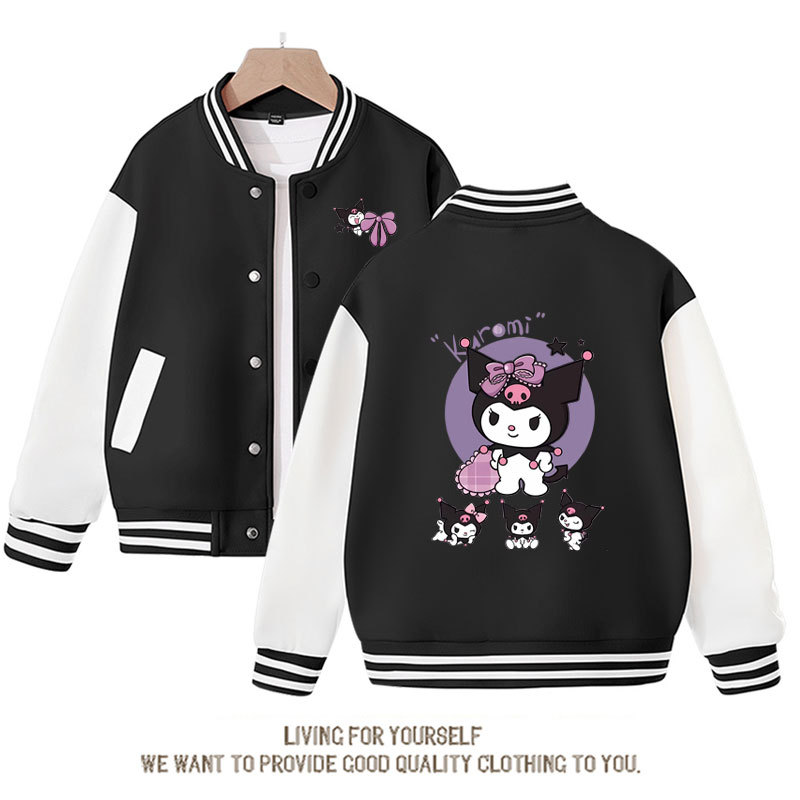 Sanrios Kawaii Anime Kuromis Baseball Jersey Cute Cartoon Spring Autumn Kids Tops Casual Outer Jacket Birthday Gift