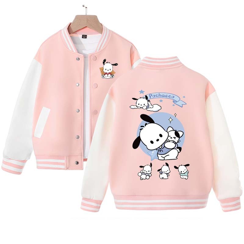 Anime Sanrioed Pochacco Children's Baseball Jacket Kawaii Warm Long-Sleeved Jacket Winter New Children's Casual Sports Uniform