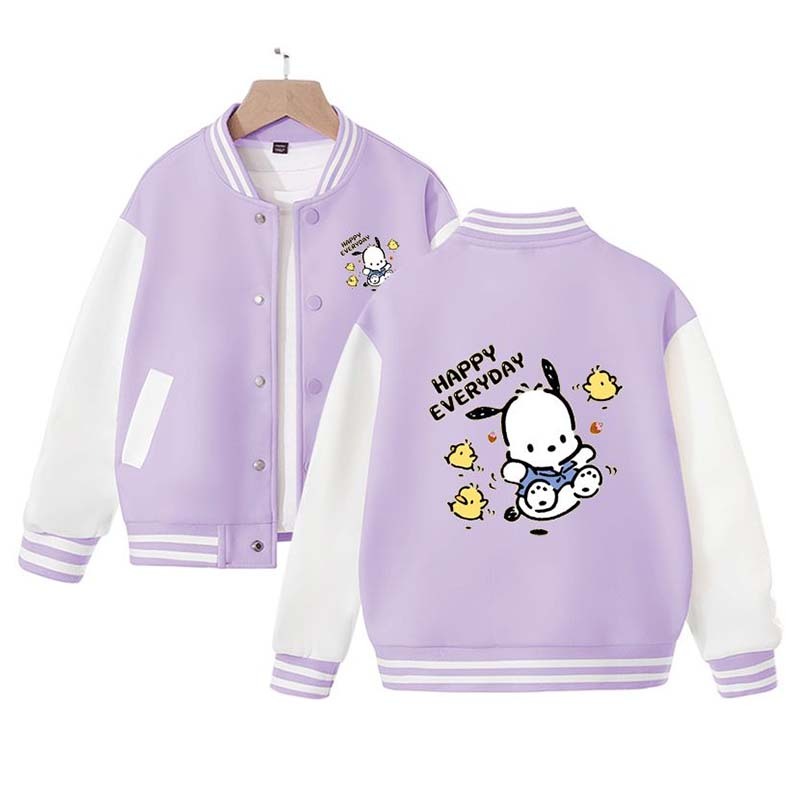 Sanrios Kawaii Anime Pochacco Cute Cartoon Spring and Autumn New Baseball Uniform Kids Tops Casual Coat Jacket Birthday Gift