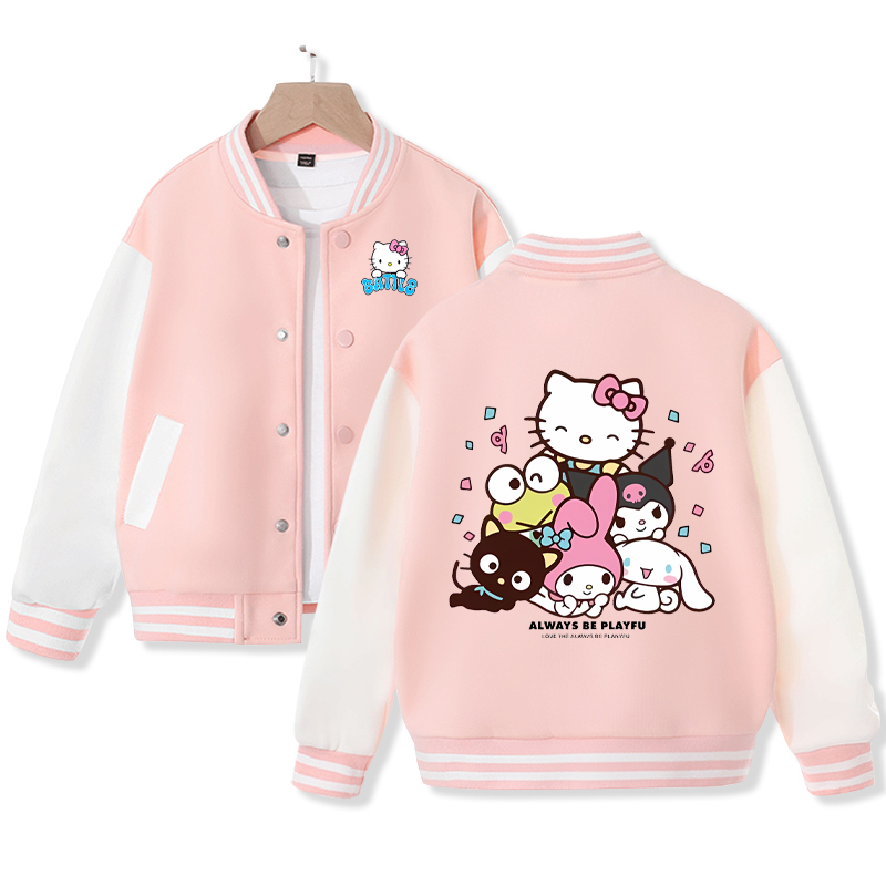 Sanrio Kawaii Anime Kuromi Cute Cartoon Woman Jacket Spring Autumn New Loose Sports Children Baseball Uniform Birthday Gift
