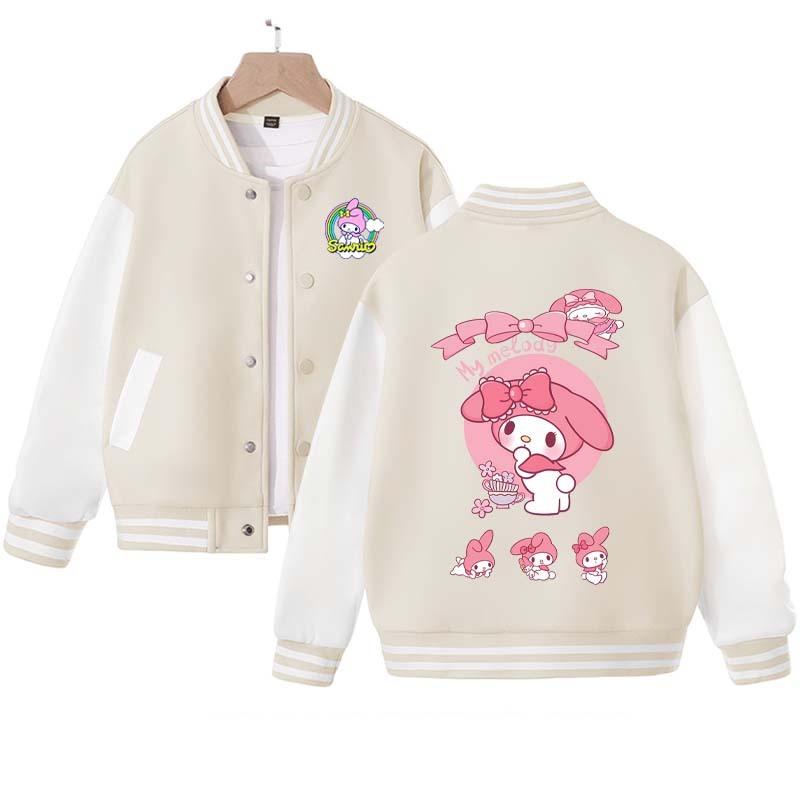 202 Sanrios Anime My Melody Kuromi Cartoon Cute Spring Autumn Children Coat Baseball Uniform Boys Girls Clothing Long Sleeve Jacket