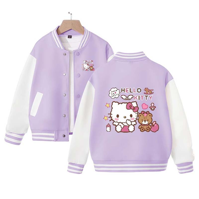 Sanrio New Hello Kitty Kuromi Cinnamoroll Children's Loose Sports Baseball Uniform Jacket Cute Cartoon Girls Coat Top Gift