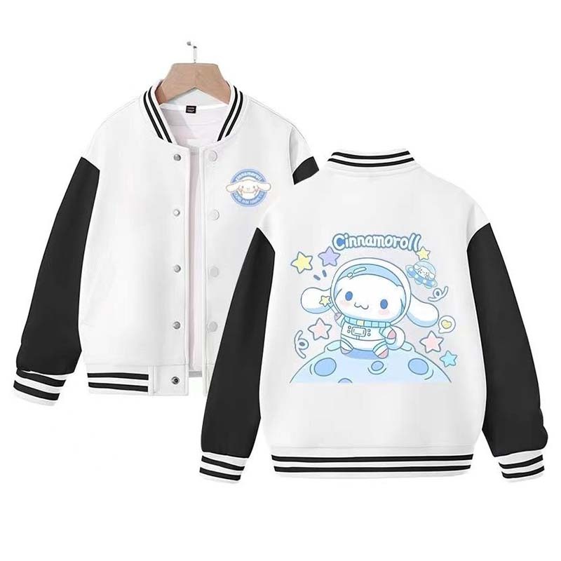 Sanrio Kawaii Cinnamoroll Girls Jacket Cute Cartoon Spring Autumn Clothes Foreign Style Children's Baseball Uniform Coat Gift