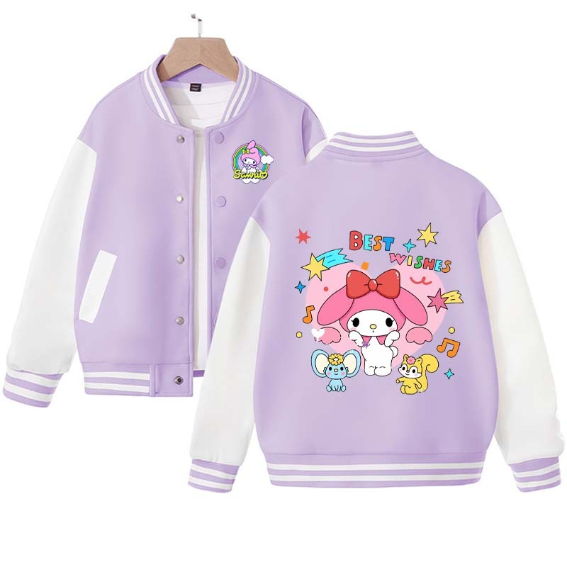 Sanrios Kawaii Anime My Melody Cute Cartoon Jacket Spring Autumn New Children's Loose Sports Baseball Uniform Birthday Gift