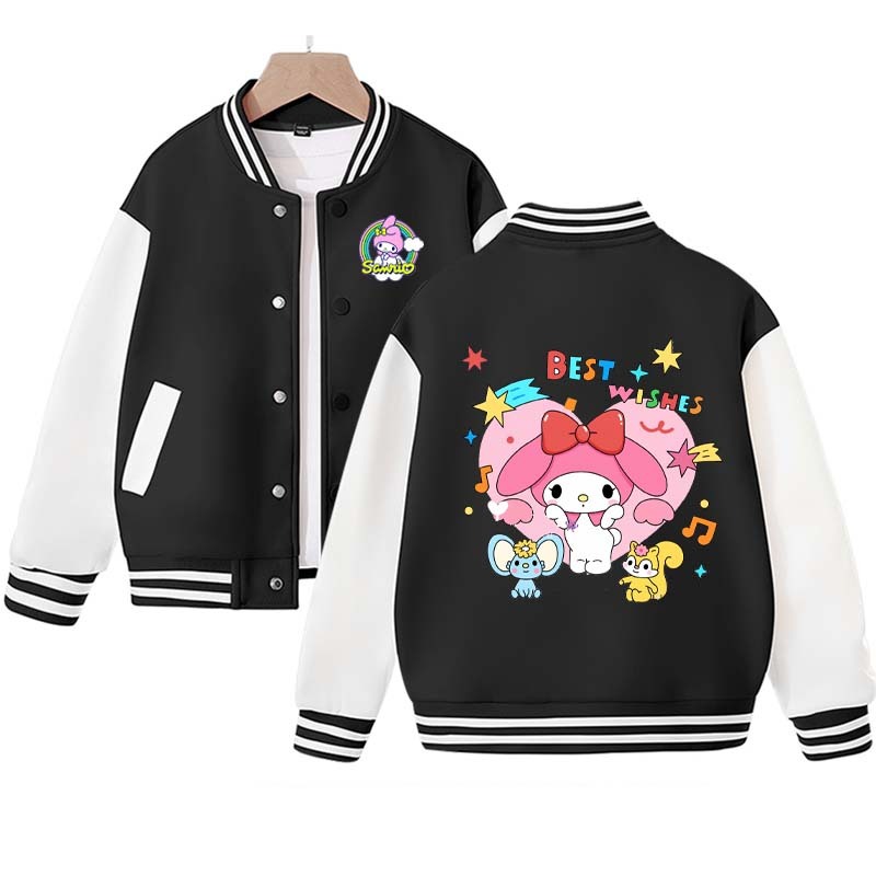 Sanrios Kawaii Anime My Melody Cute Cartoon Jacket Spring Autumn New Children's Loose Sports Baseball Uniform Birthday Gift