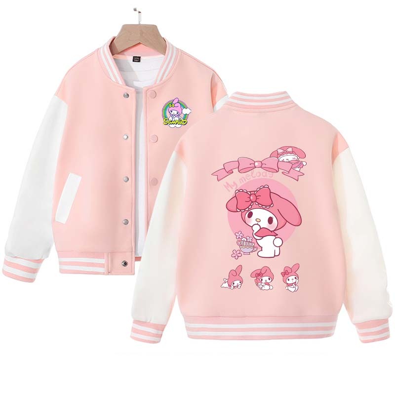 202 Sanrios Anime My Melody Kuromi Cartoon Cute Spring Autumn Children Coat Baseball Uniform Boys Girls Clothing Long Sleeve Jacket