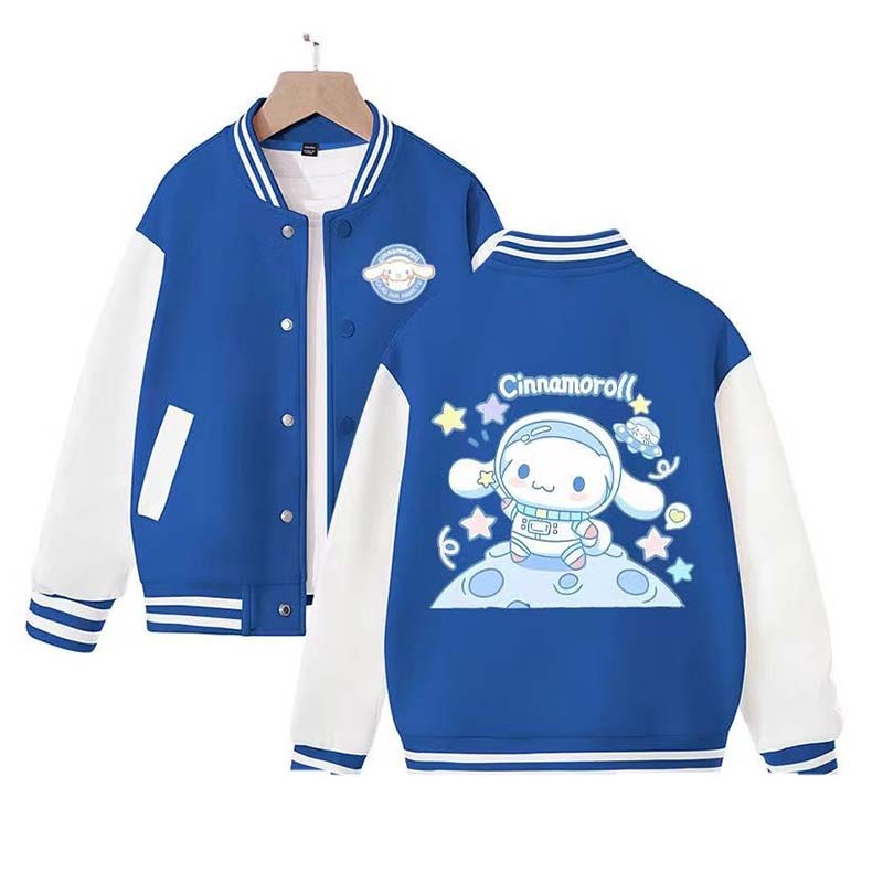 Sanrio Kawaii Cinnamoroll Girls Jacket Cute Cartoon Spring Autumn Clothes Foreign Style Children's Baseball Uniform Coat Gift