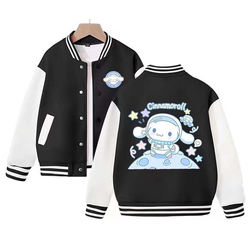 Sanrio Kawaii Cinnamoroll Girls Jacket Cute Cartoon Spring Autumn Clothes Foreign Style Children's Baseball Uniform Coat Gift