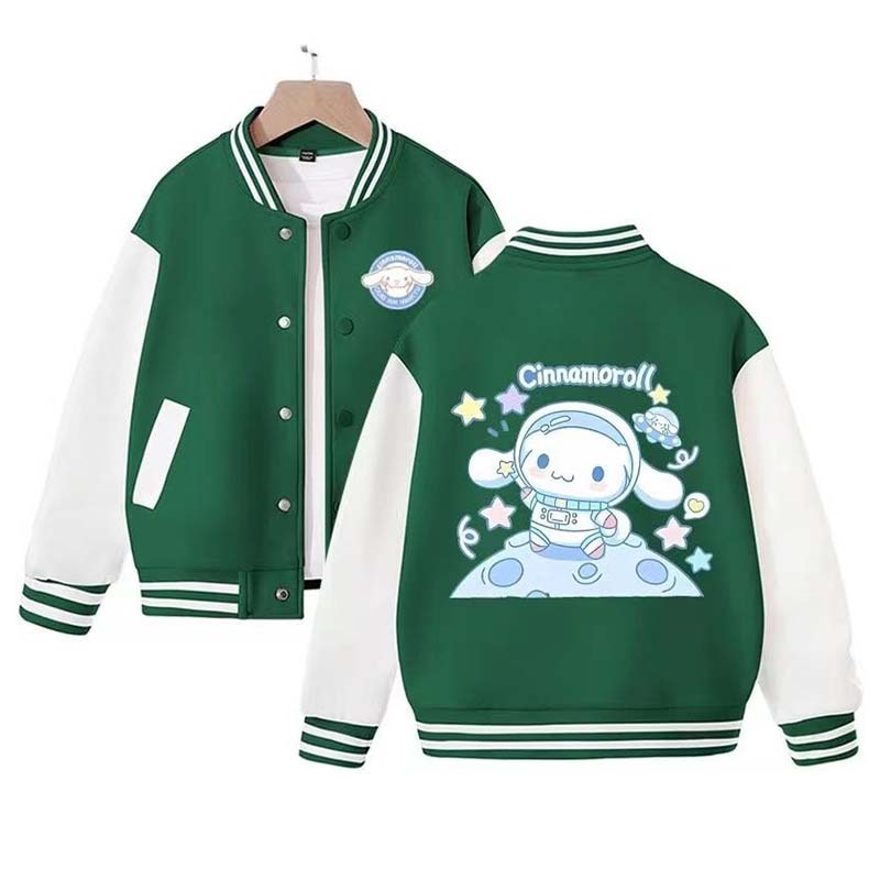 Sanrio Kawaii Cinnamoroll Girls Jacket Cute Cartoon Spring Autumn Clothes Foreign Style Children's Baseball Uniform Coat Gift