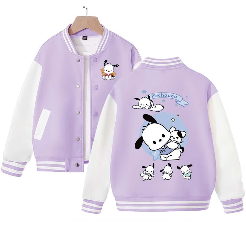 Anime Sanrioed Pochacco Children's Baseball Jacket Kawaii Warm Long-Sleeved Jacket Winter New Children's Casual Sports Uniform