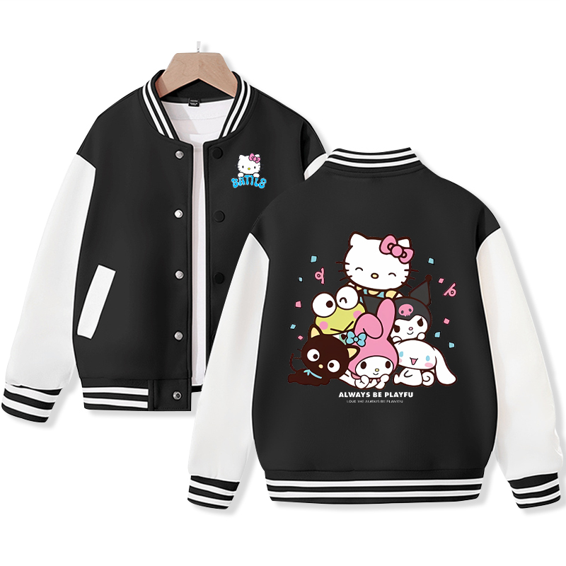 Sanrio Kawaii Anime Kuromi Cute Cartoon Woman Jacket Spring Autumn New Loose Sports Children Baseball Uniform Birthday Gift