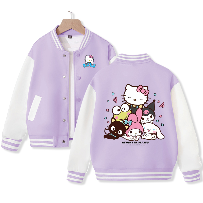 Sanrio Kawaii Anime Kuromi Cute Cartoon Woman Jacket Spring Autumn New Loose Sports Children Baseball Uniform Birthday Gift