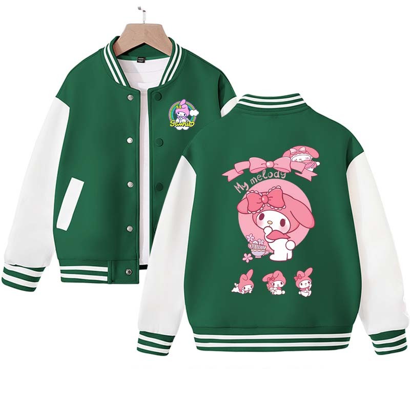 202 Sanrios Anime My Melody Kuromi Cartoon Cute Spring Autumn Children Coat Baseball Uniform Boys Girls Clothing Long Sleeve Jacket