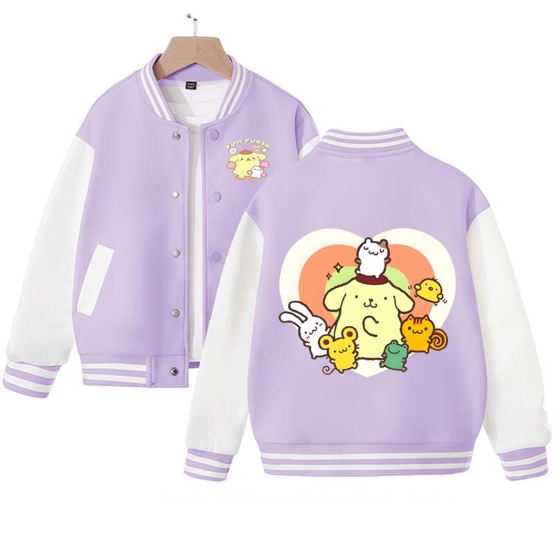 New Children's Autumn Clothing Kawaii Anime Sanrios Pompompurin Coat Children's Baseball Uniform Boys and Girls Jacket Gift