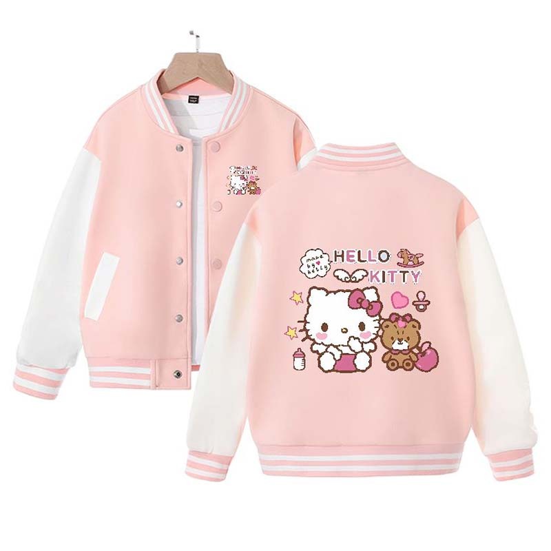 Sanrio New Hello Kitty Kuromi Cinnamoroll Children's Loose Sports Baseball Uniform Jacket Cute Cartoon Girls Coat Top Gift