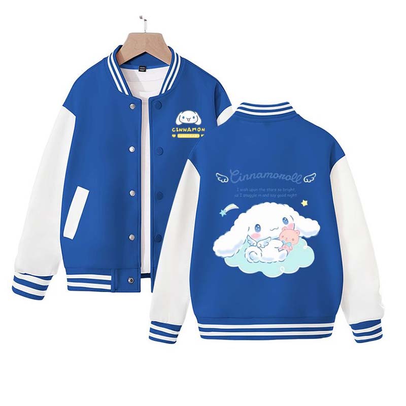 Sanrioed Add Plush Cinnamoroll Jacket Kids Winter Clothes Kuromi Melody Warm Overcoat Child Sports Baseball Uniform Anime Gifts