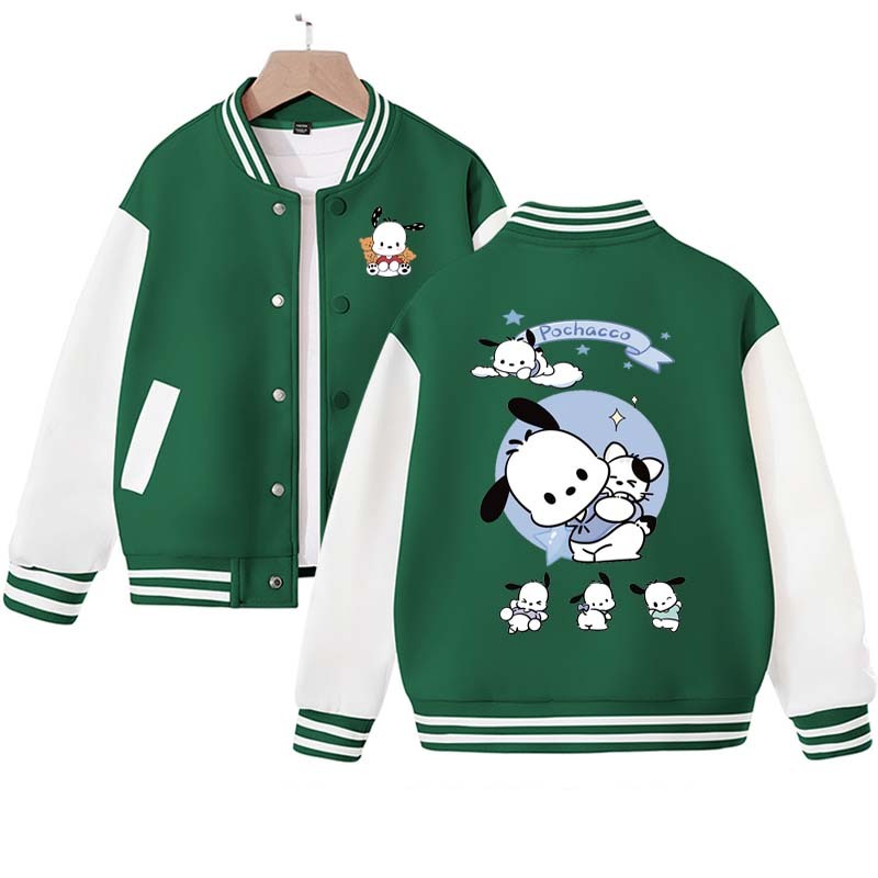 Anime Sanrioed Pochacco Children's Baseball Jacket Kawaii Warm Long-Sleeved Jacket Winter New Children's Casual Sports Uniform