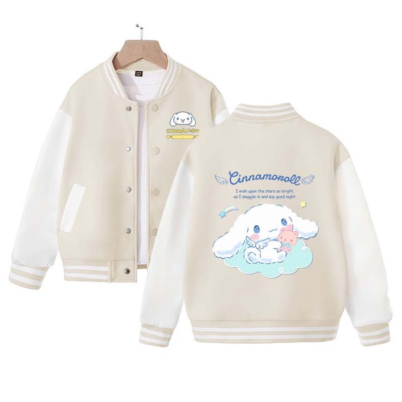 Sanrioed Add Plush Cinnamoroll Jacket Kids Winter Clothes Kuromi Melody Warm Overcoat Child Sports Baseball Uniform Anime Gifts